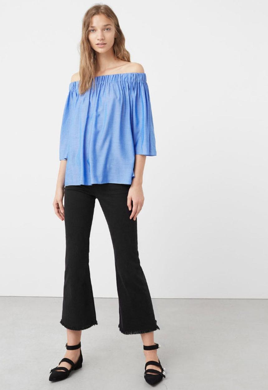 MANGO - Off-the-shoulder Blouse Blue