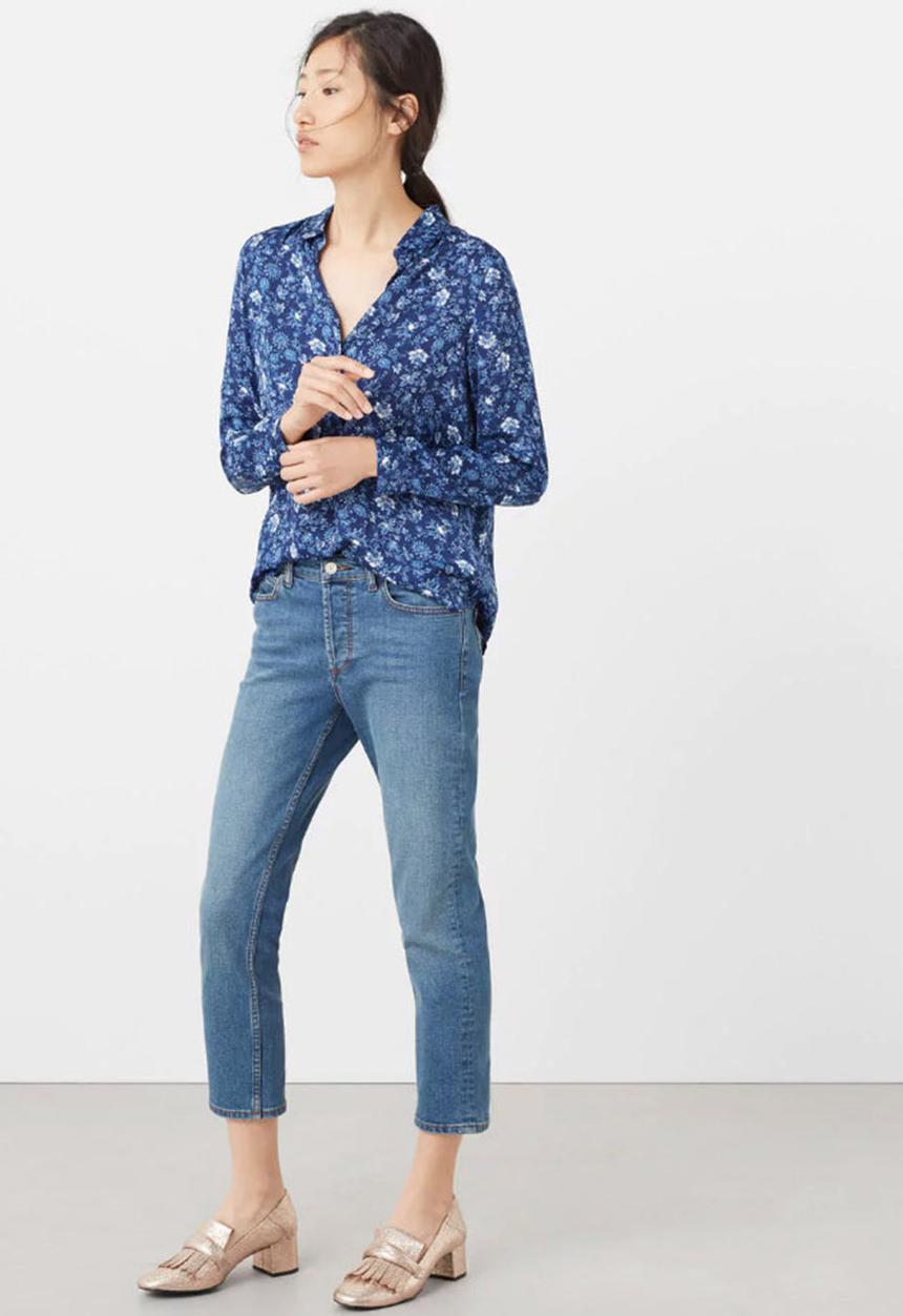 MANGO - Floral Print Shirt Blue
