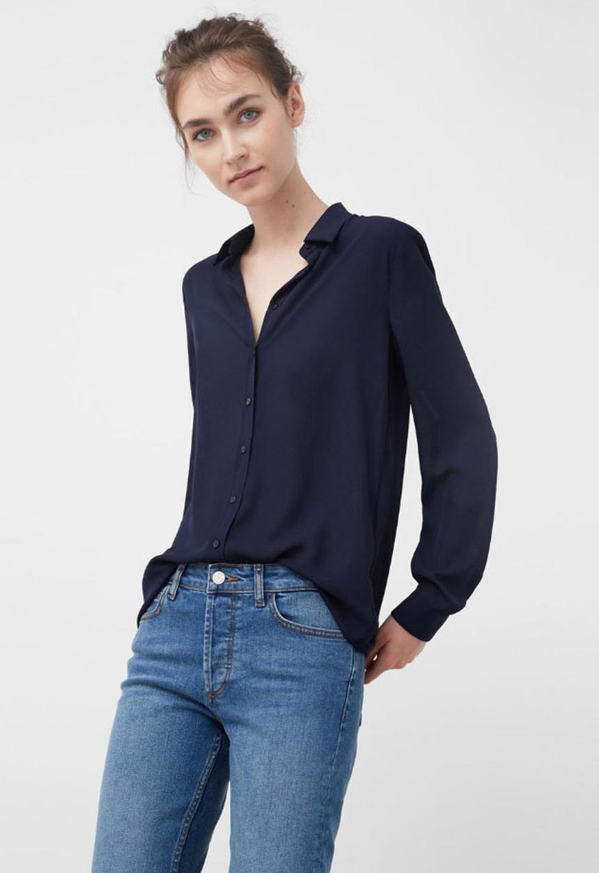 MANGO - Flowy Long Sleeve Shirt Navy