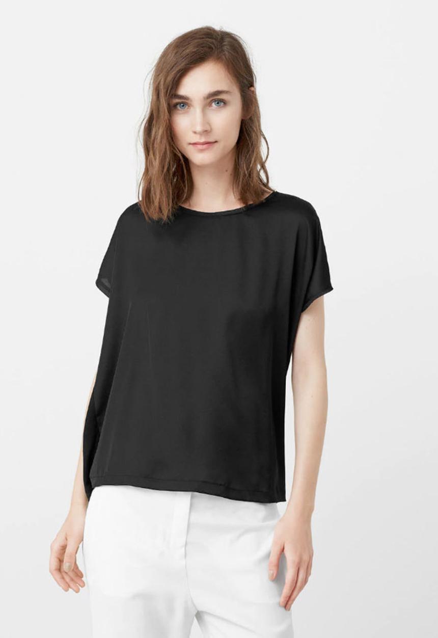 MANGO - Flowy Short Sleeve T-Shirt Black