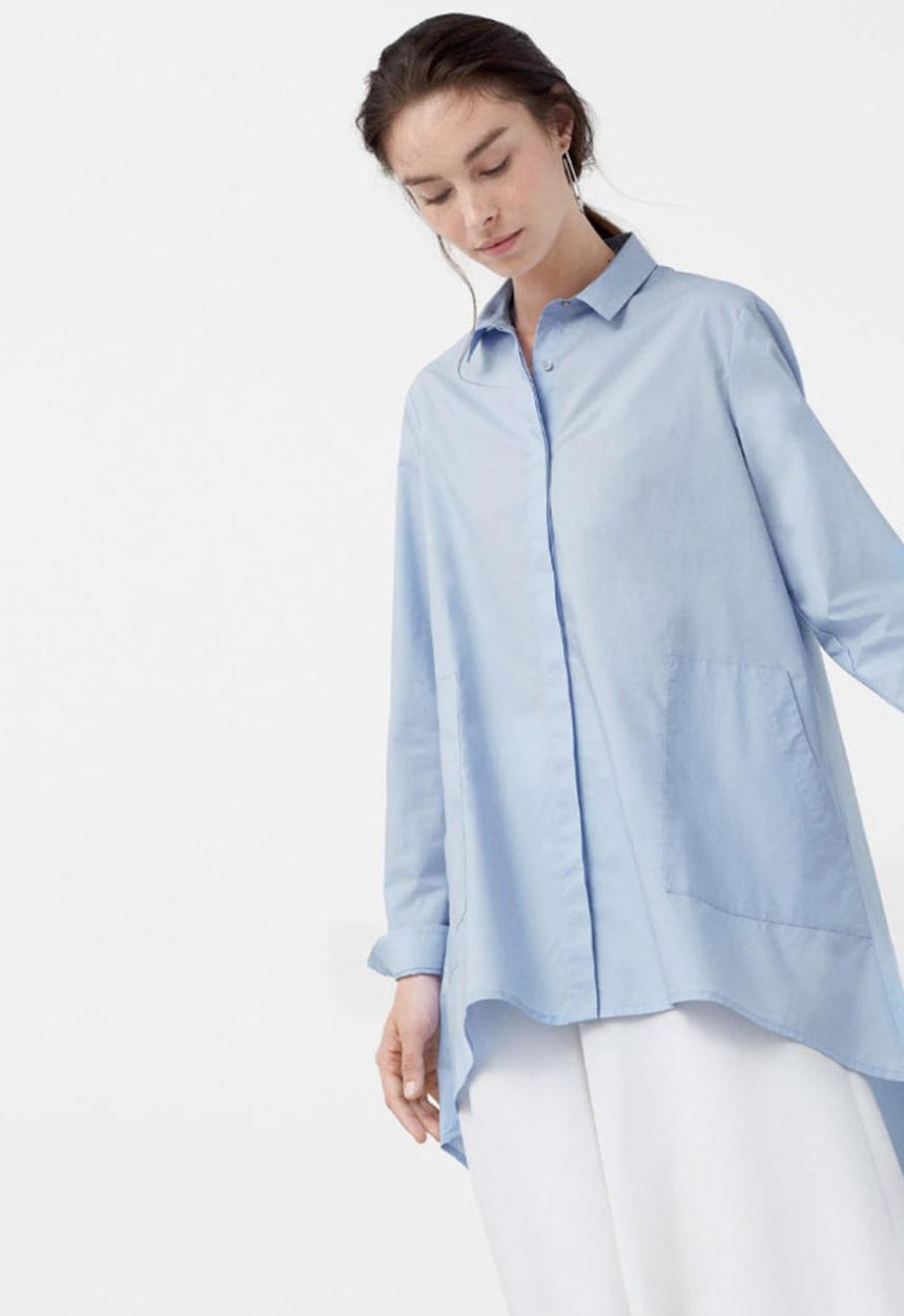 MANGO - Hi-low Hemline Shirt Pale Blue