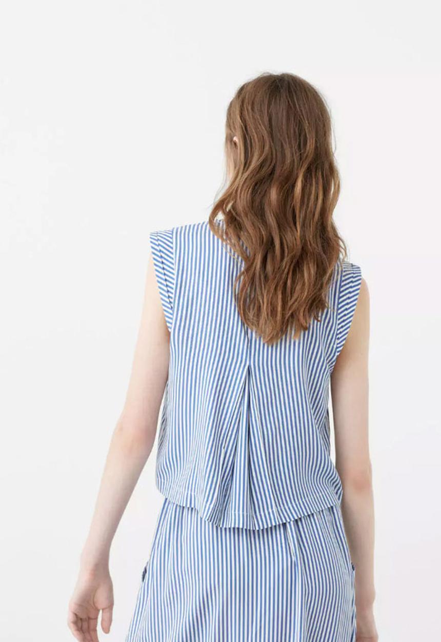 MANGO - Striped Sleeveless Top Blue and White