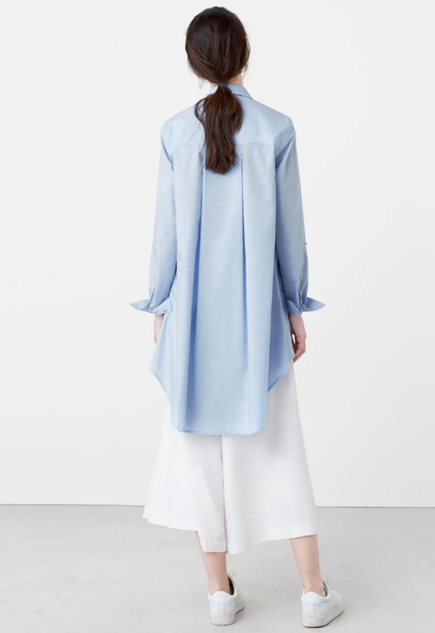 MANGO - Hi-low Hemline Shirt Pale Blue