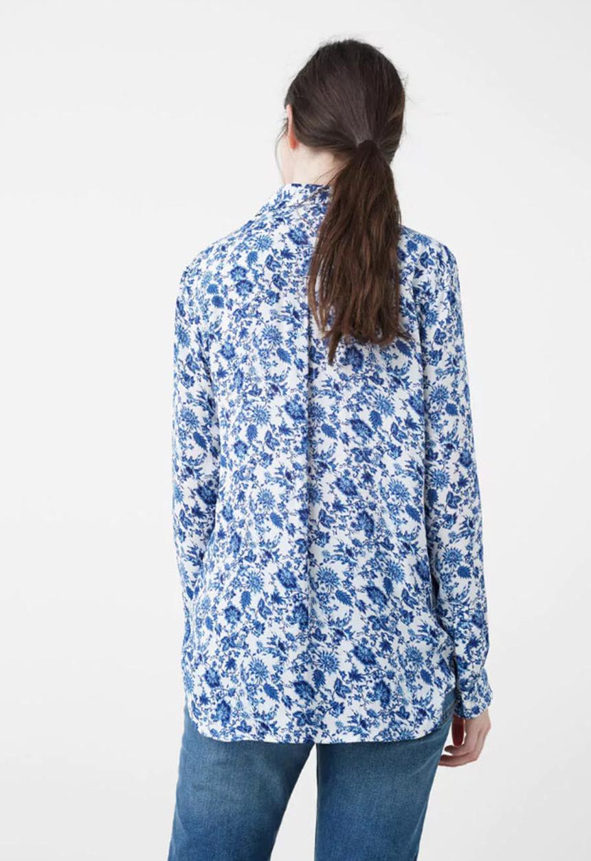 MANGO - Floral Print Shirt Blue and White