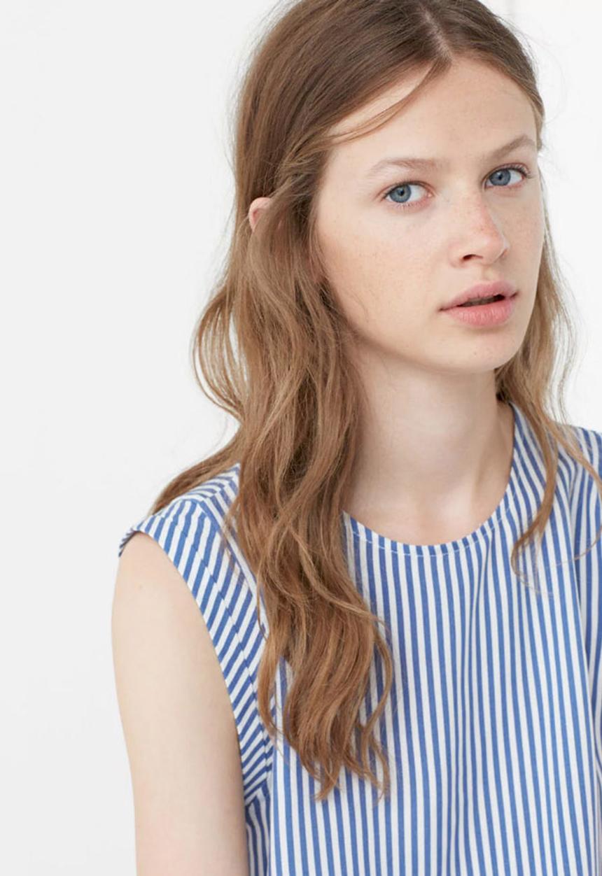MANGO - Striped Sleeveless Top Blue and White