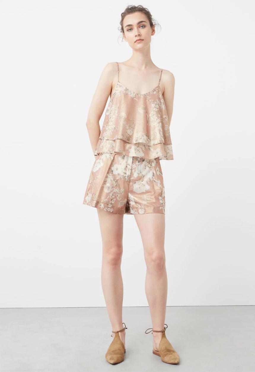 MANGO - Floral Print Frill Top Pale Pink
