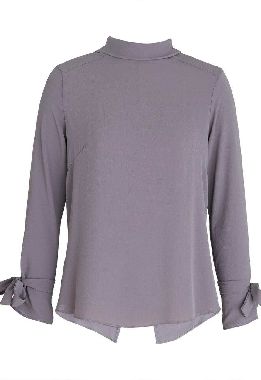 edit - Turtleneck Blouse with Tie Sleeves Grey
