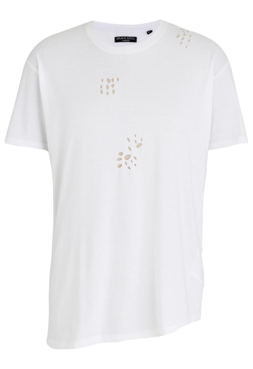 Brave Soul - Benji Hole Detail Longer Length Tee White