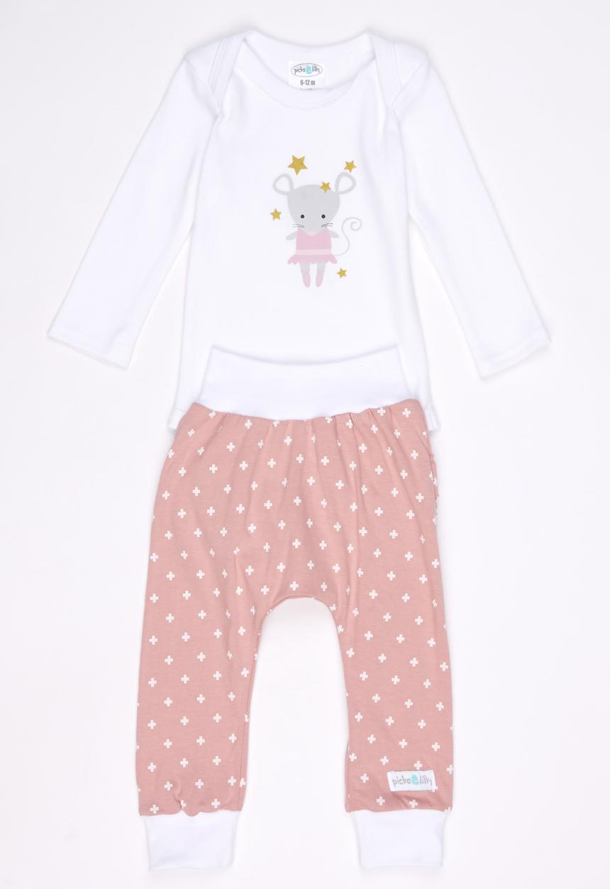Pickalilly - Ballerina Mouse Long Sleeve Set Mid Pink