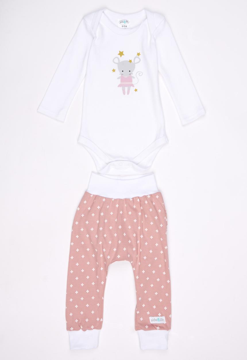 Pickalilly - Ballerina Mouse Long Sleeve Set Mid Pink