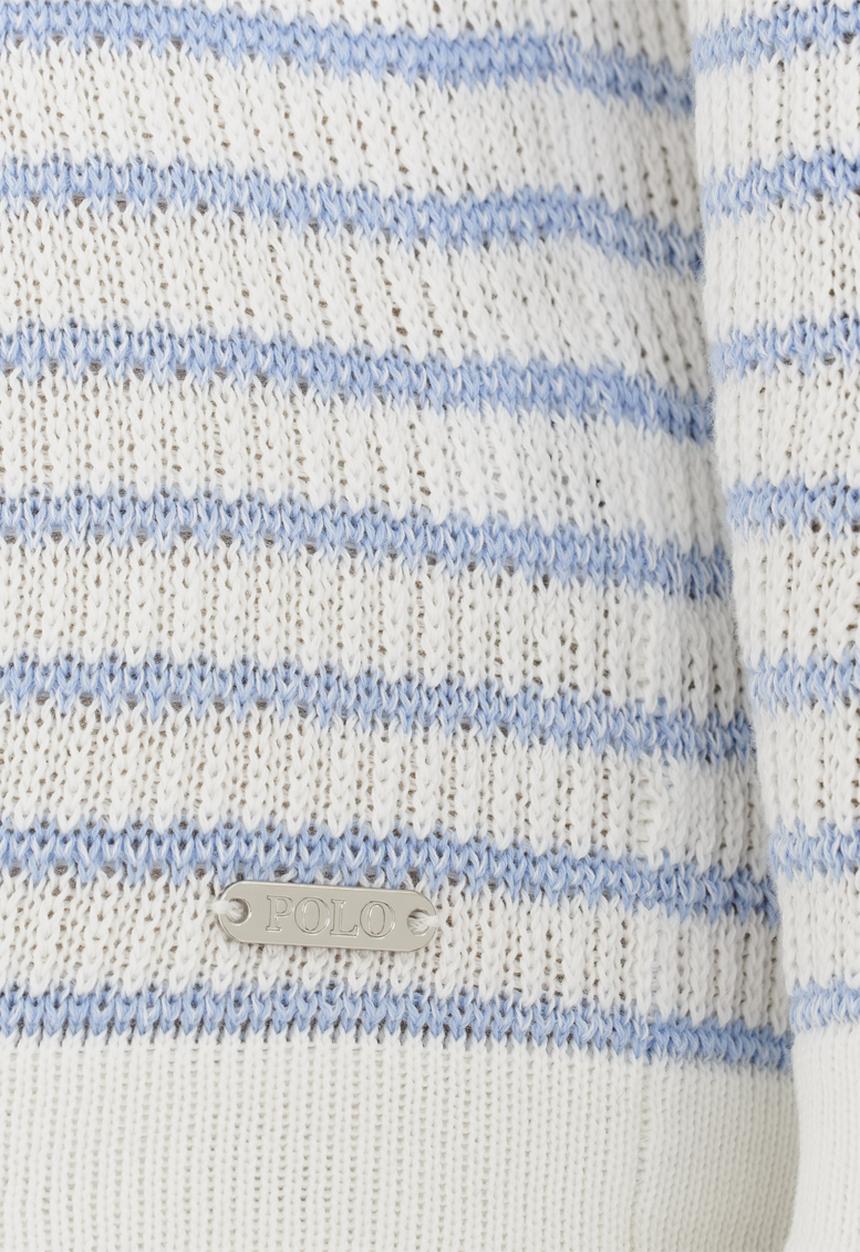 POLO - Ashleigh LS Striped Pullover Mid Blue