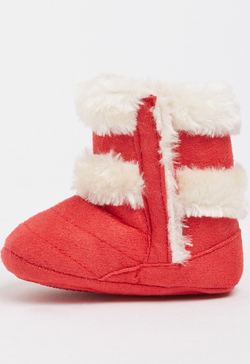 Pop Candy - Suede Boots With Pom Pom Detail Red