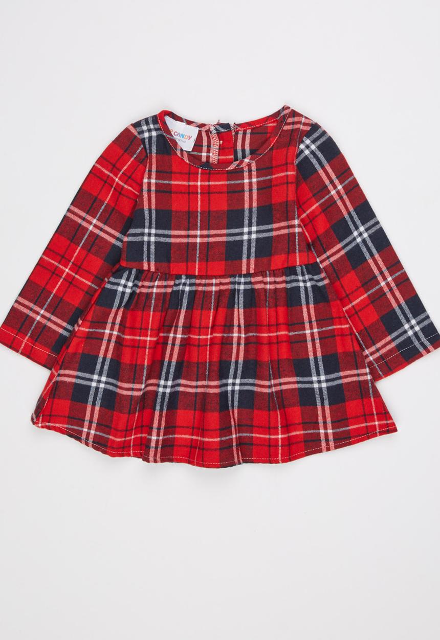 Pop Candy - Check Long Sleeve Dress Red