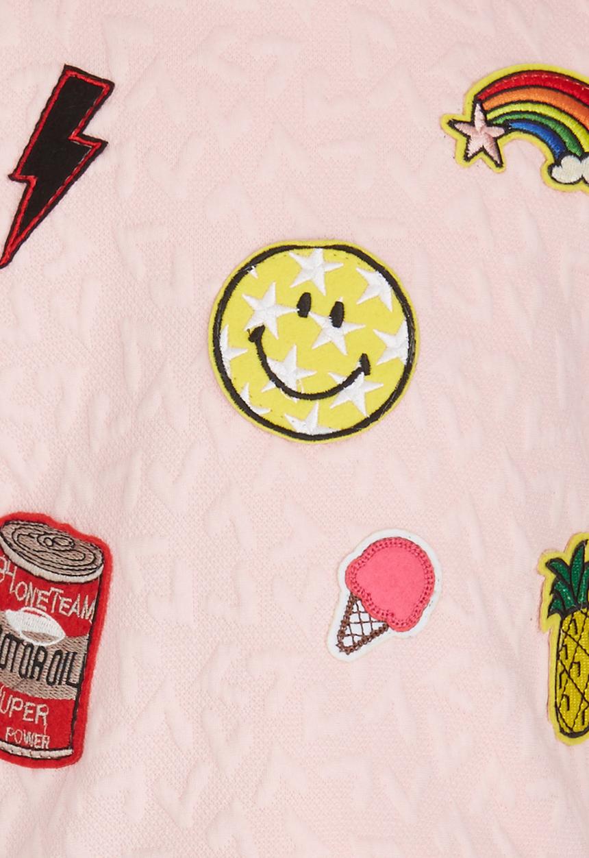 Pop Candy - Lined Sweater With Badge Detail Pale Pink