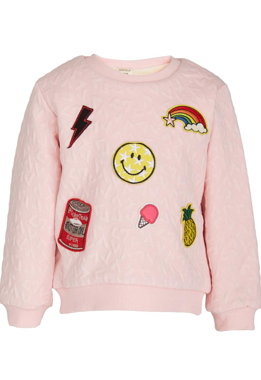 Pop Candy - Lined Sweater With Badge Detail Pale Pink