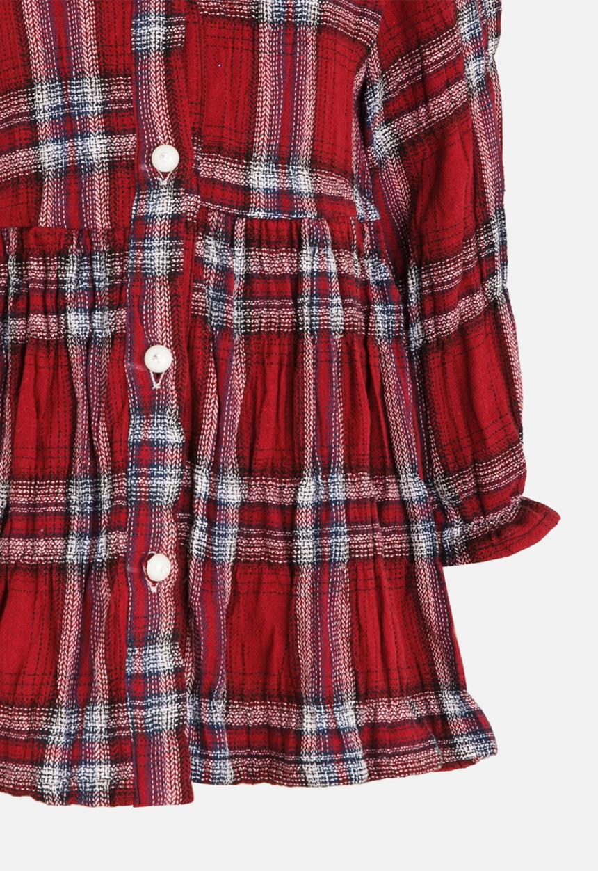 Pop Candy - Check Dress with Frill Detail Red