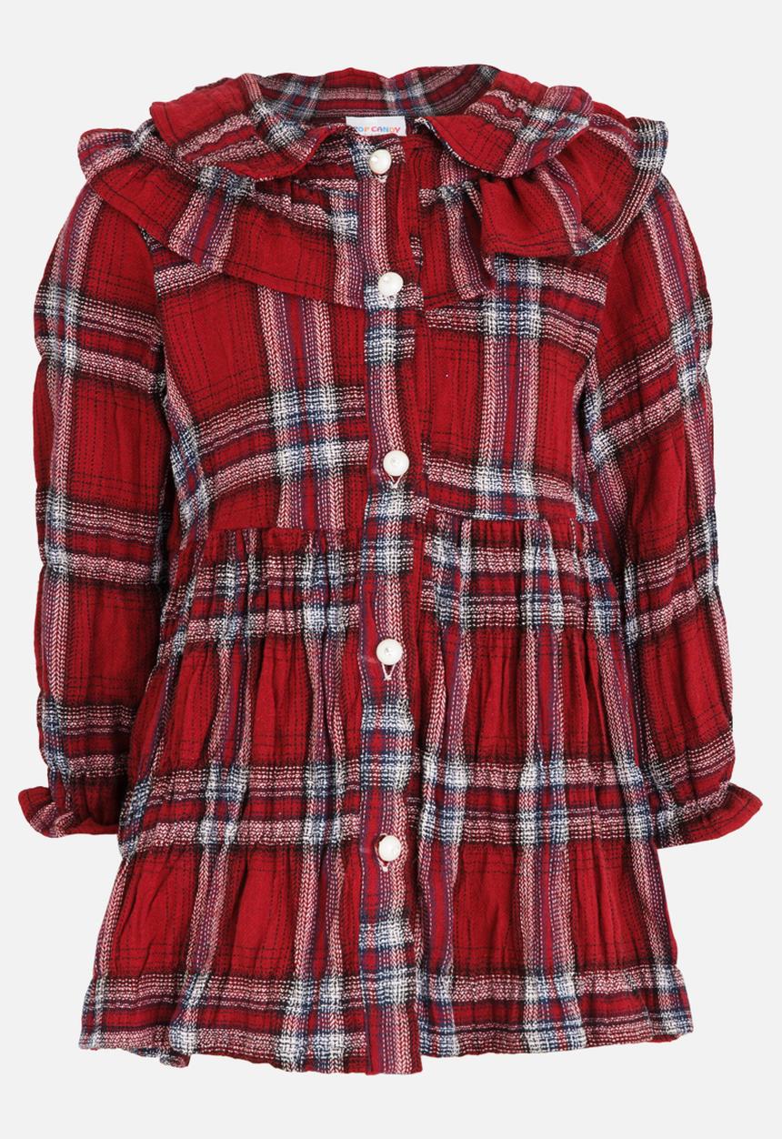 Pop Candy - Check Dress with Frill Detail Red