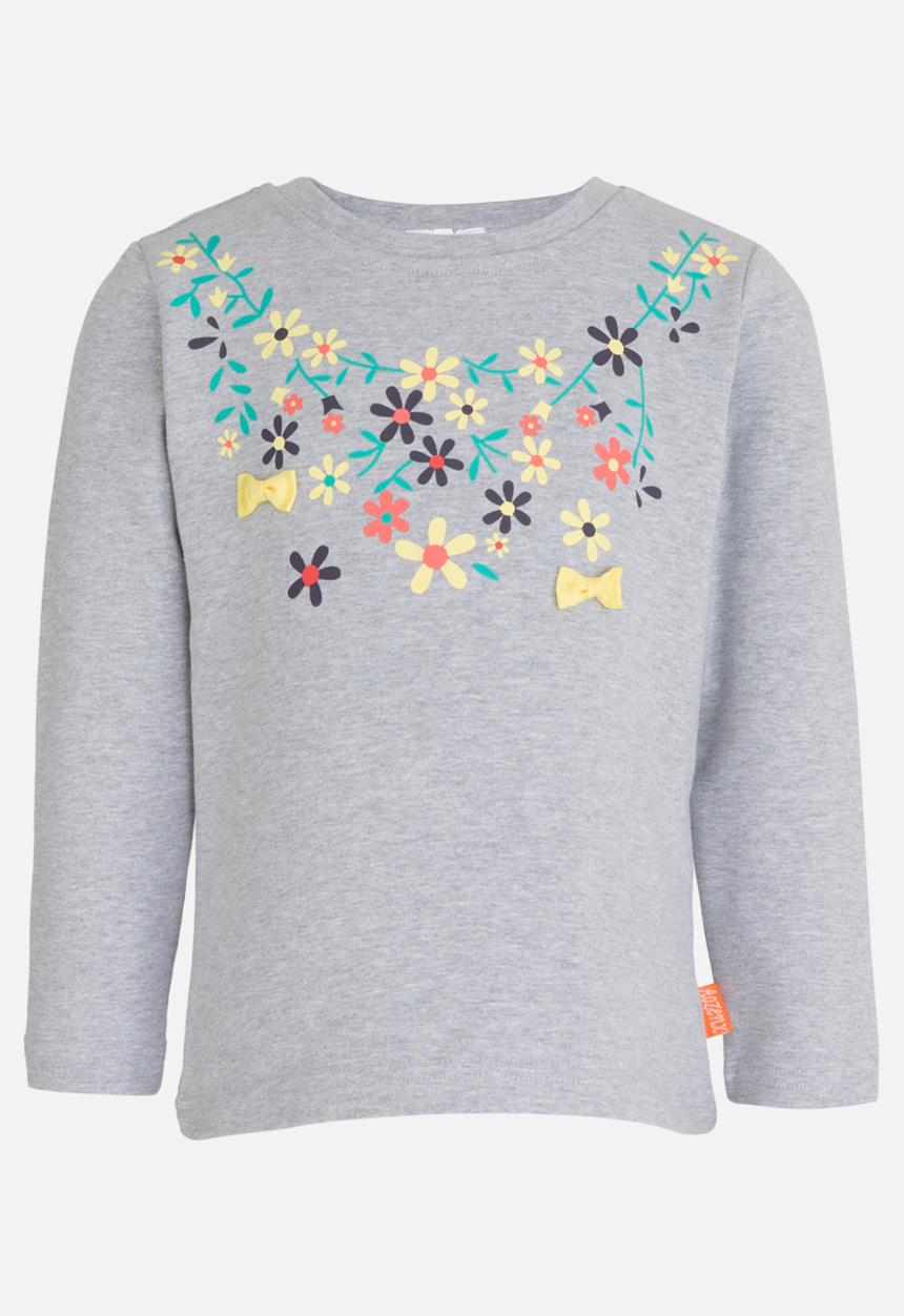 Pop Candy - Flower Printed Tee Pale Grey