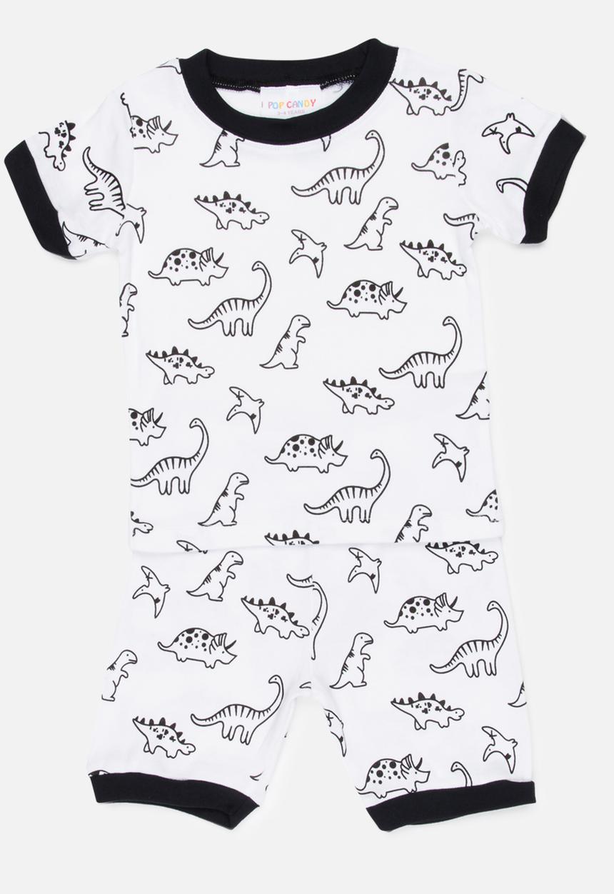 Pop Candy - Short Sleeve Dinosaur Printed Pj Set - White