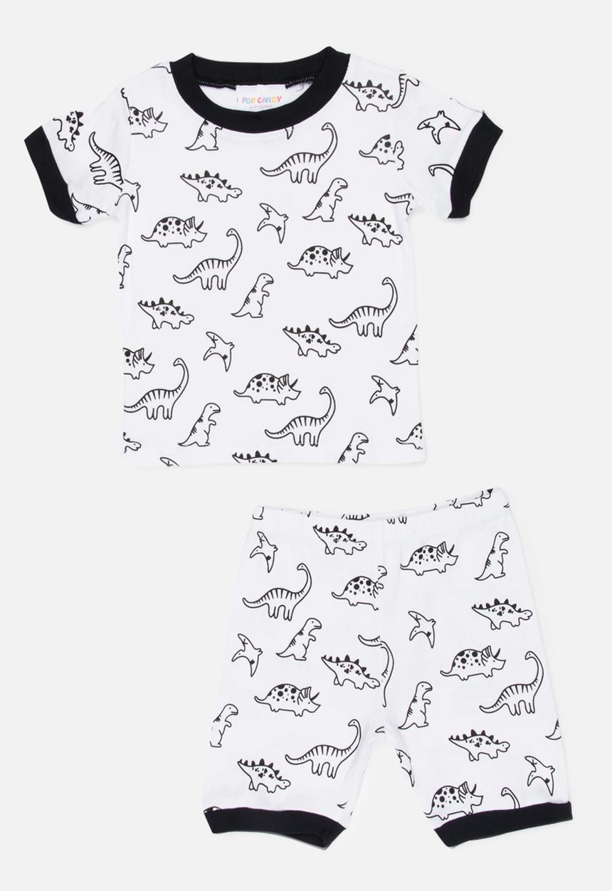 Pop Candy - Short Sleeve Dinosaur Printed Pj Set - White