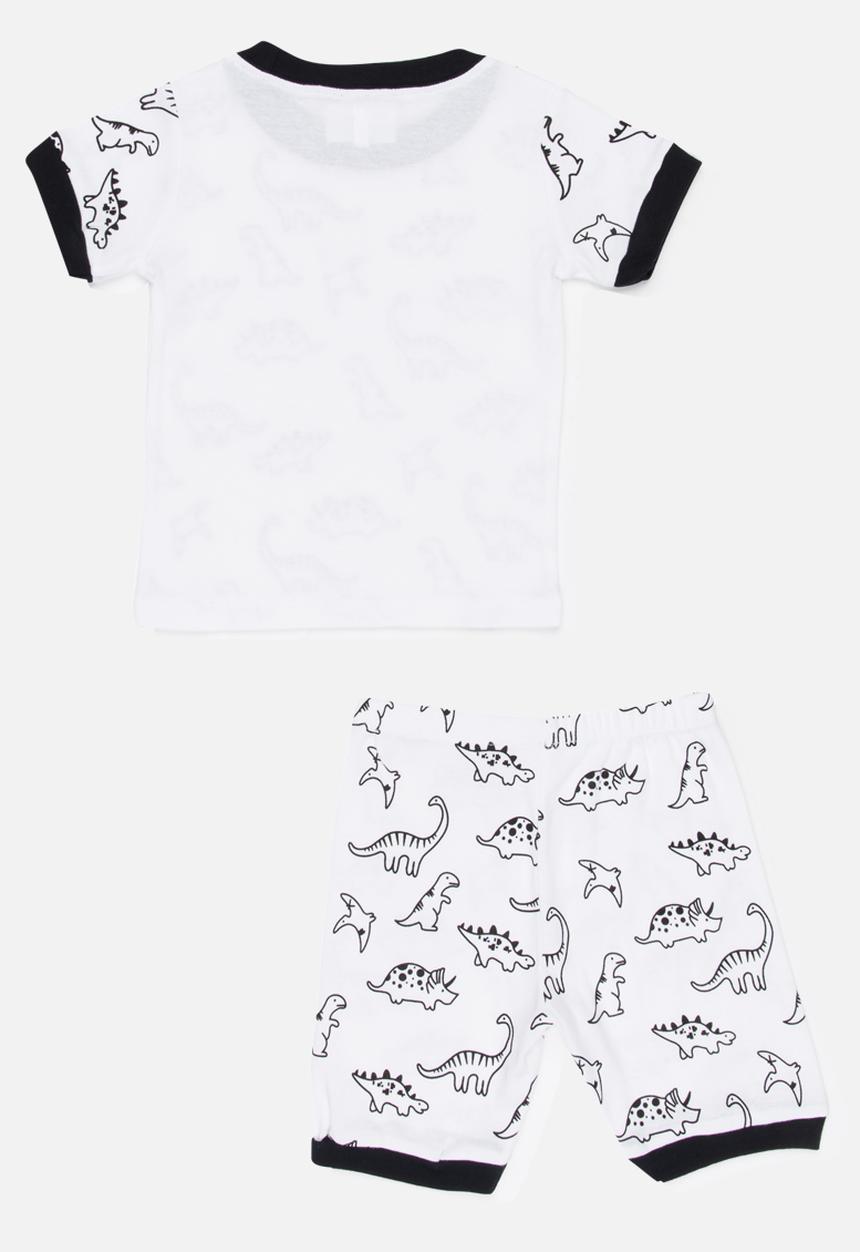 Pop Candy - Short Sleeve Dinosaur Printed Pj Set - White