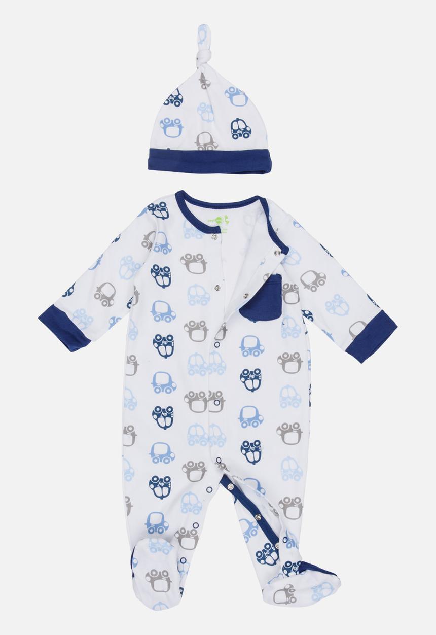 Pop Candy - Printed Bodysuit & Beanie Set Navy