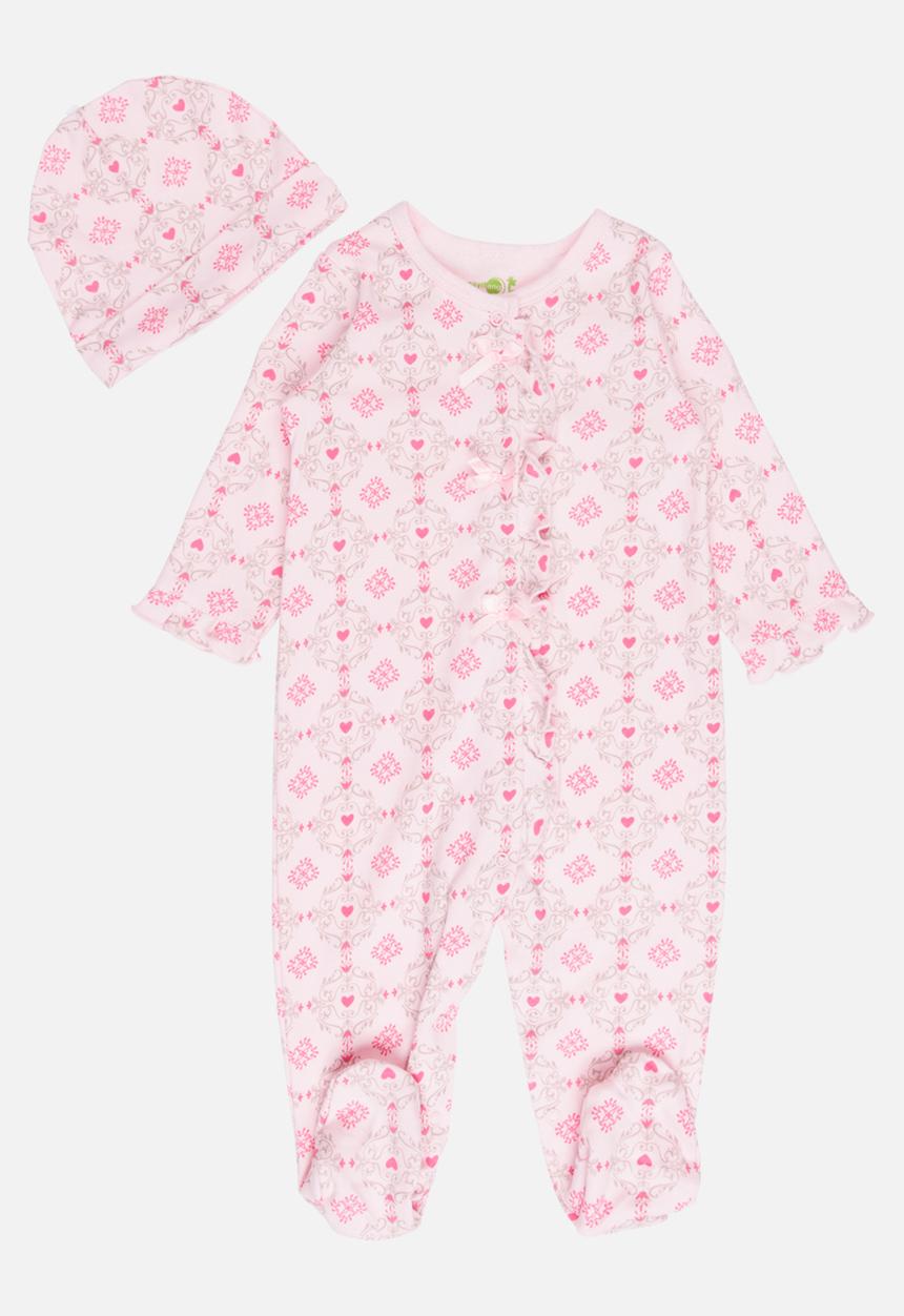 Pop Candy - Printed Bodysuit & Beanie Set Pale Pink