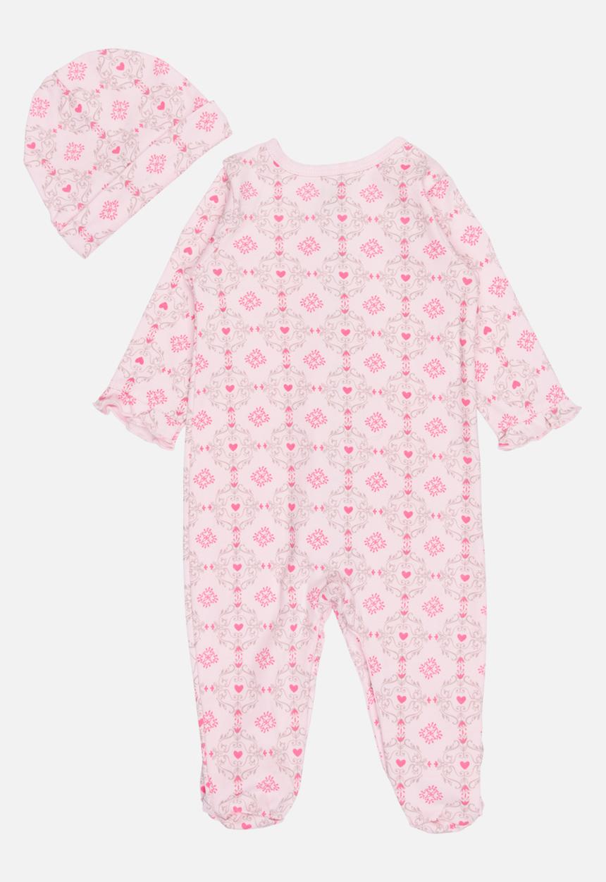 Pop Candy - Printed Bodysuit & Beanie Set Pale Pink