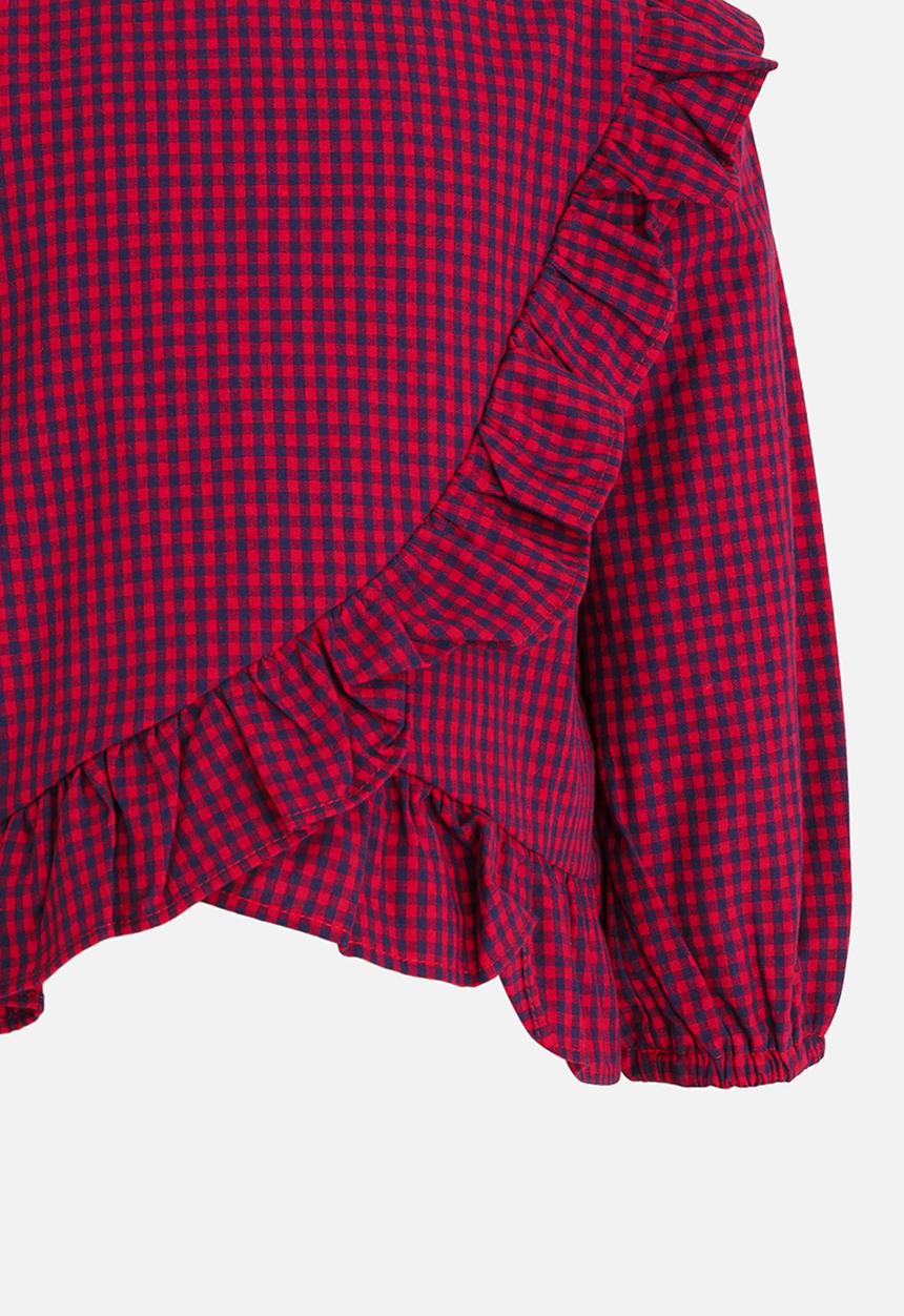 Pop Candy - Printed Frill Blouse Maroon
