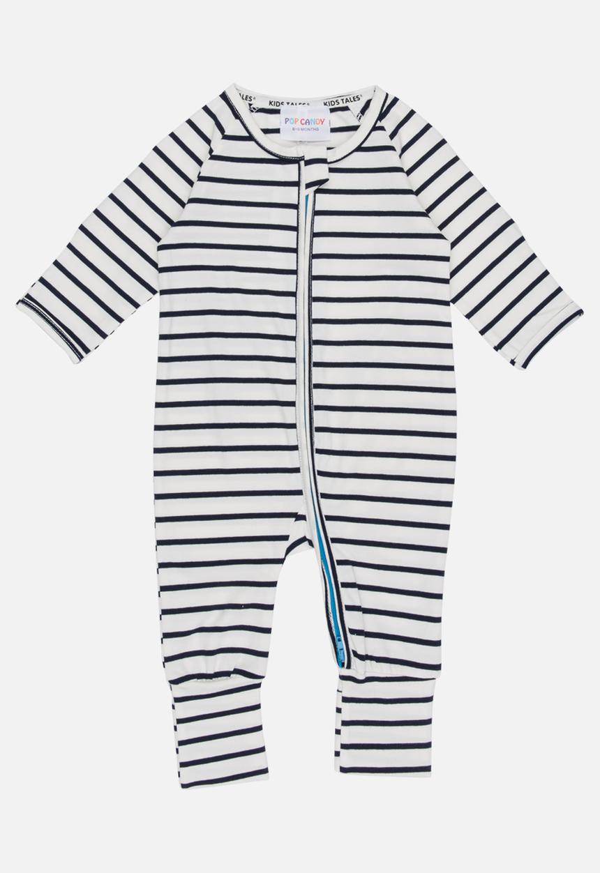 Pop Candy - Printed  Stripe Sleepsuit Black and White