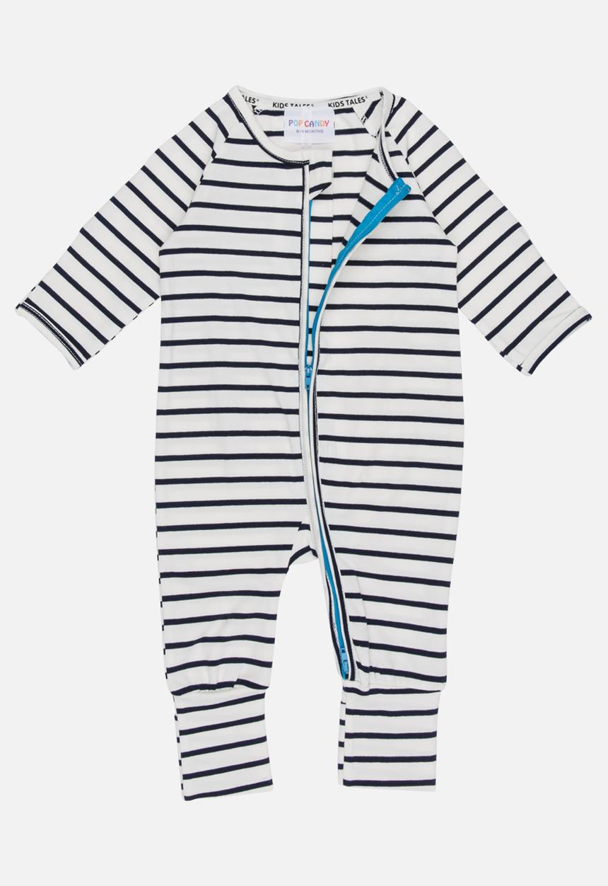 Pop Candy - Printed  Stripe Sleepsuit Black and White