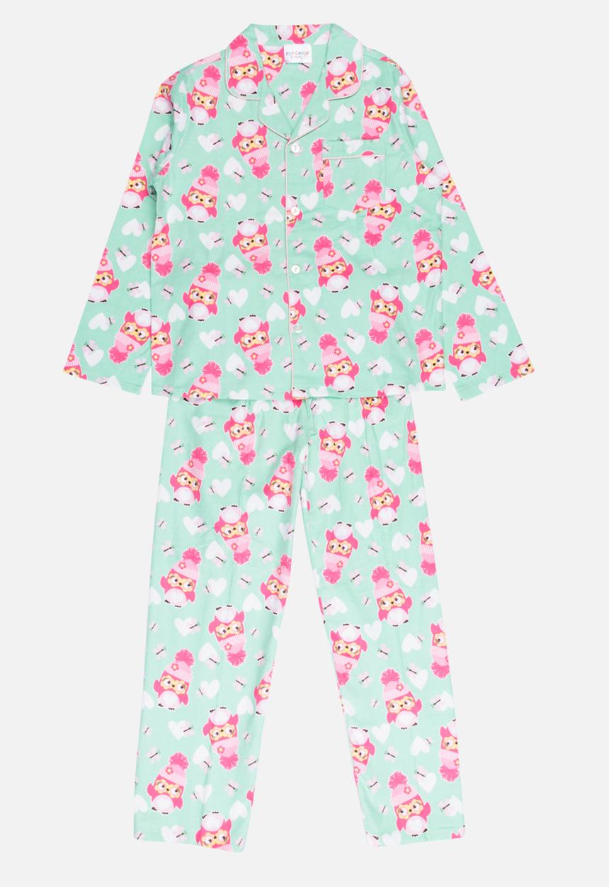 Pop Candy - Printed Flannel PJ Set -Mint/pink