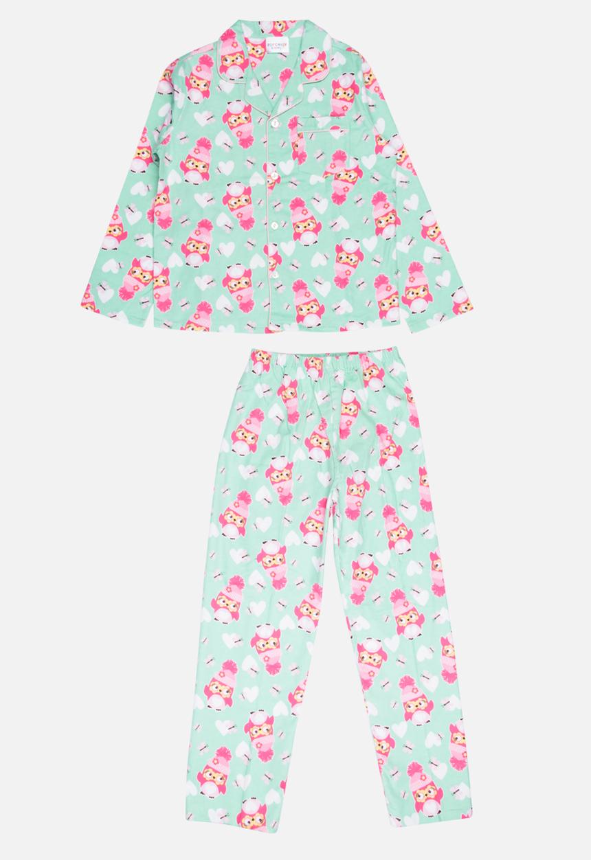 Pop Candy - Printed Flannel PJ Set -Mint/pink