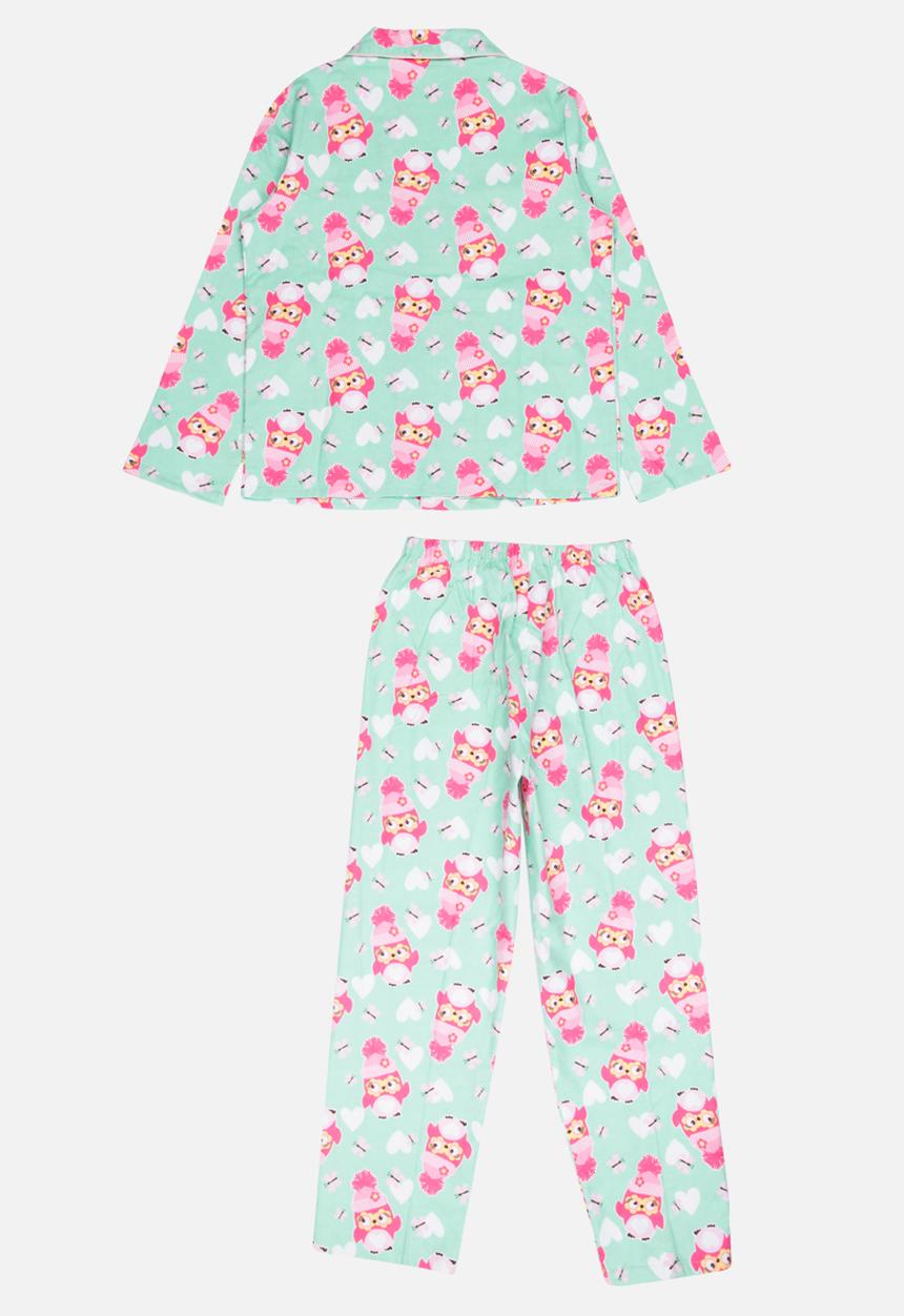 Pop Candy - Printed Flannel PJ Set -Mint/pink
