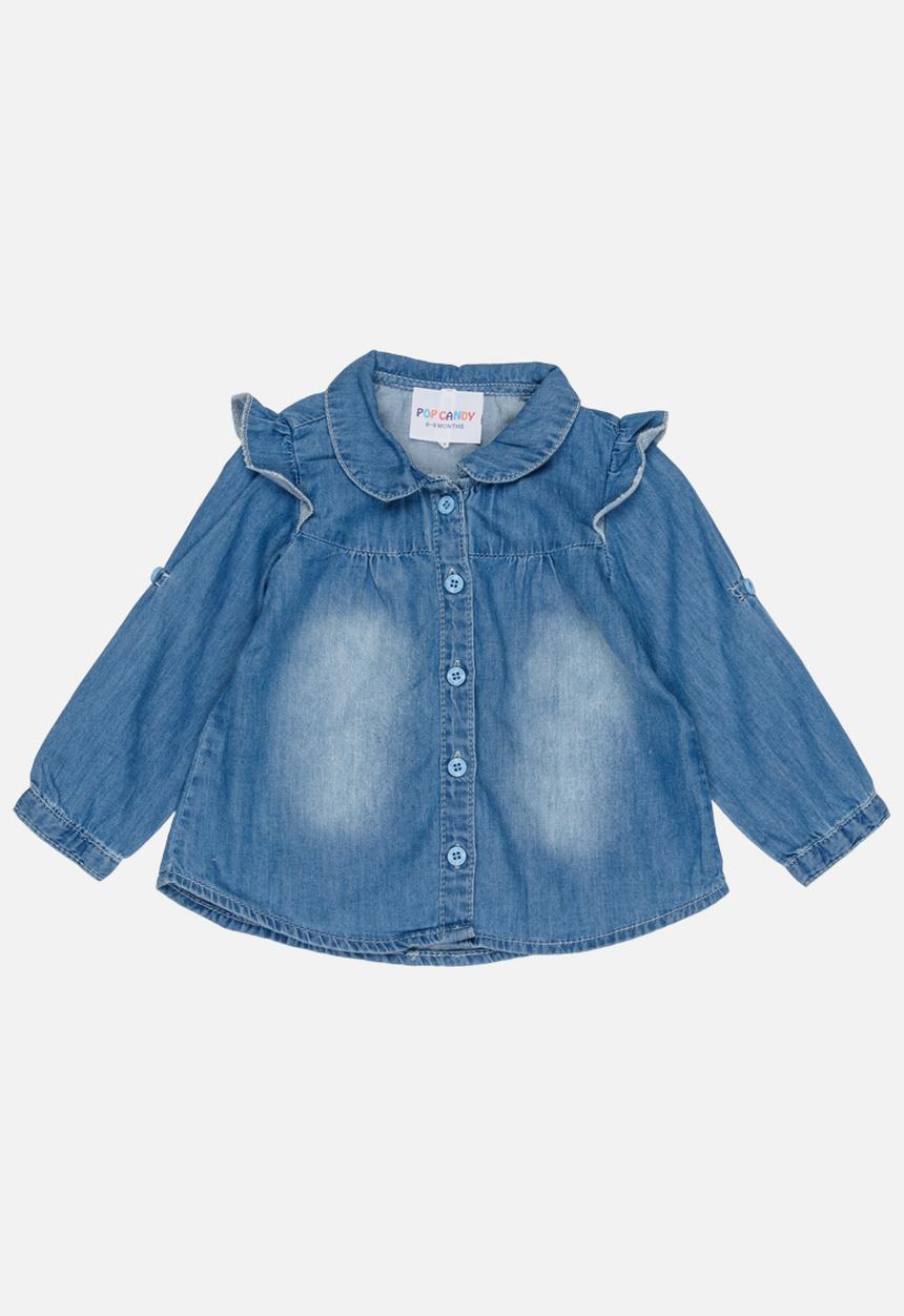 Pop Candy - Long Sleeve Denim Blouse Blue