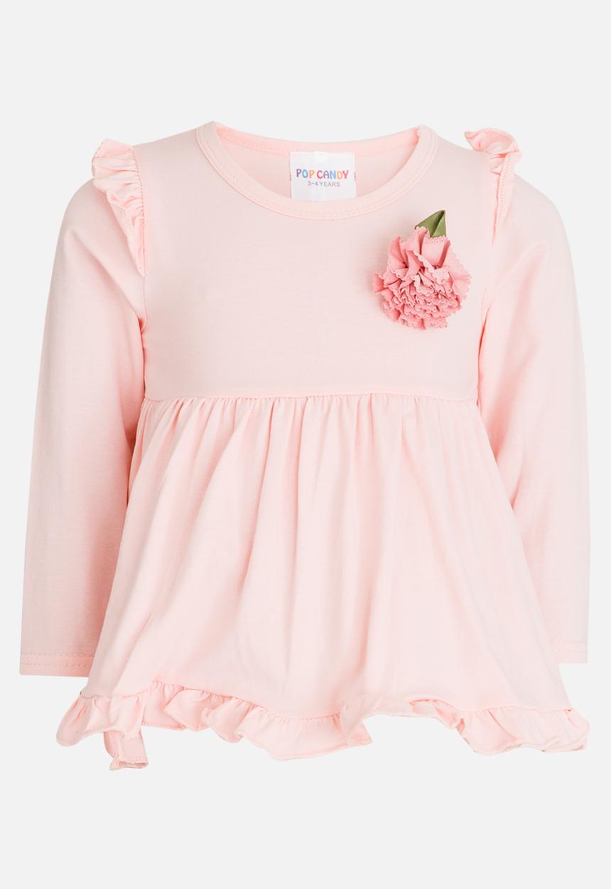 Pop Candy - Long Sleeve Frill Top Pale Pink
