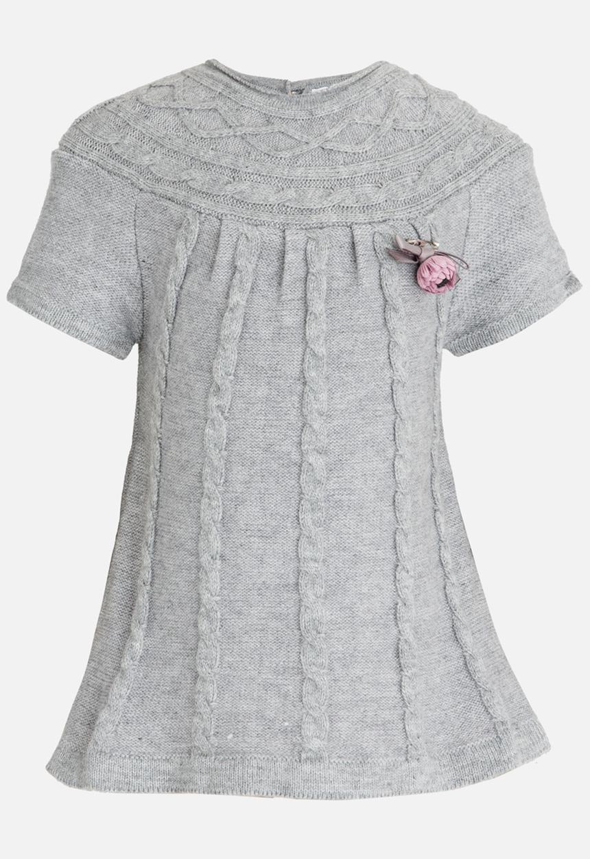 Pop Candy - Jersey Dress with Cable Knit Detail Grey