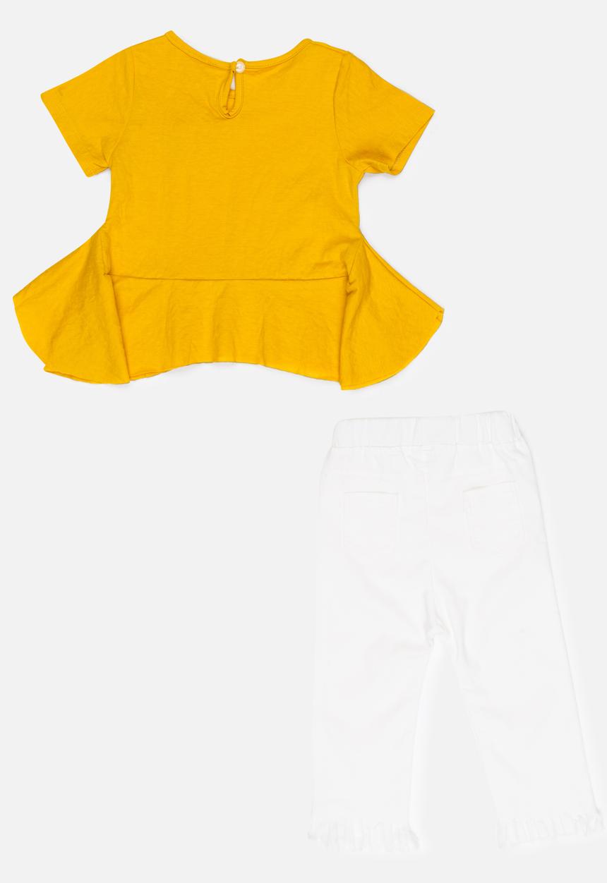 Pop Candy - Blouse with 3/4 pant set - yellow & white