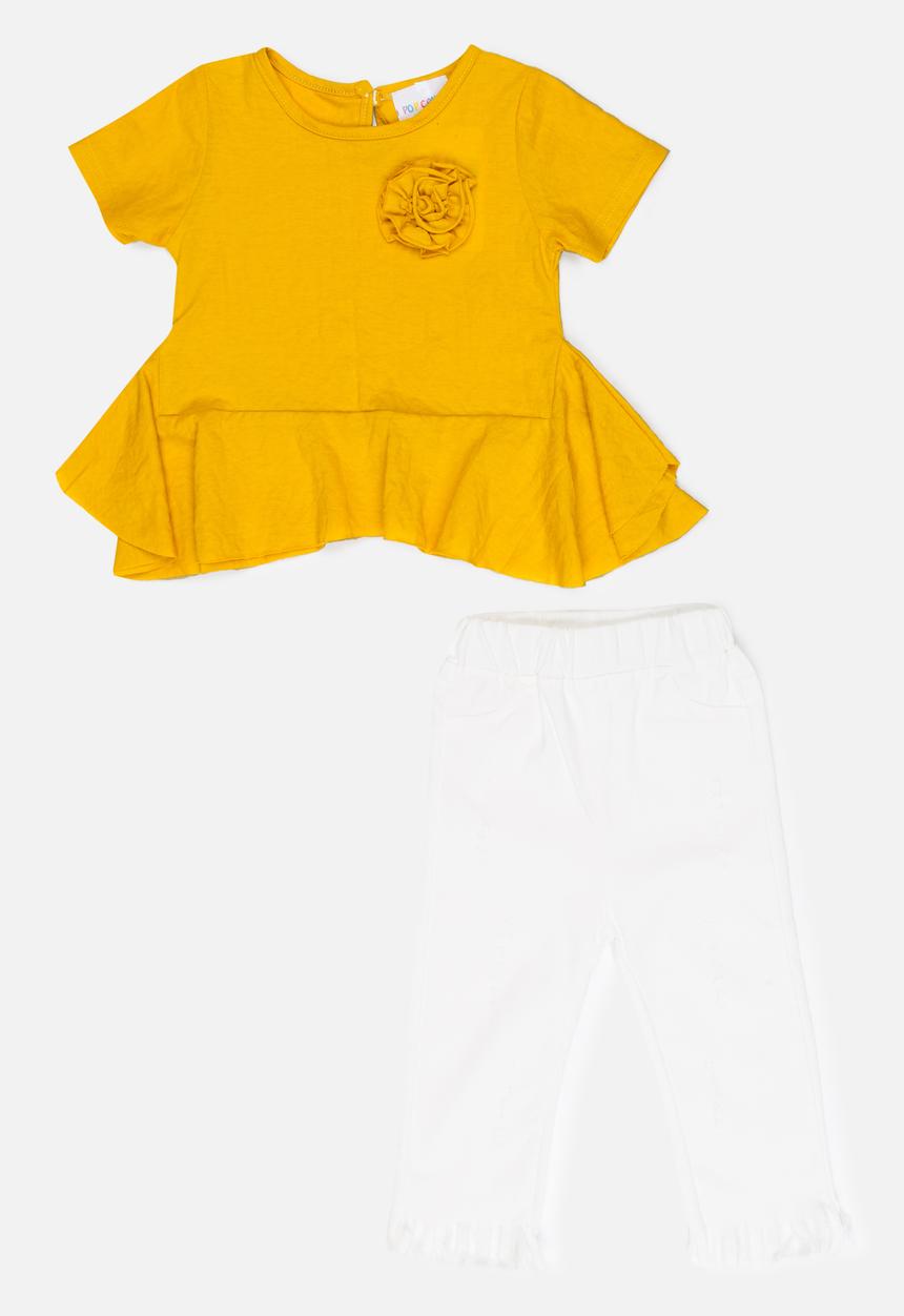 Pop Candy - Blouse with 3/4 pant set - yellow & white
