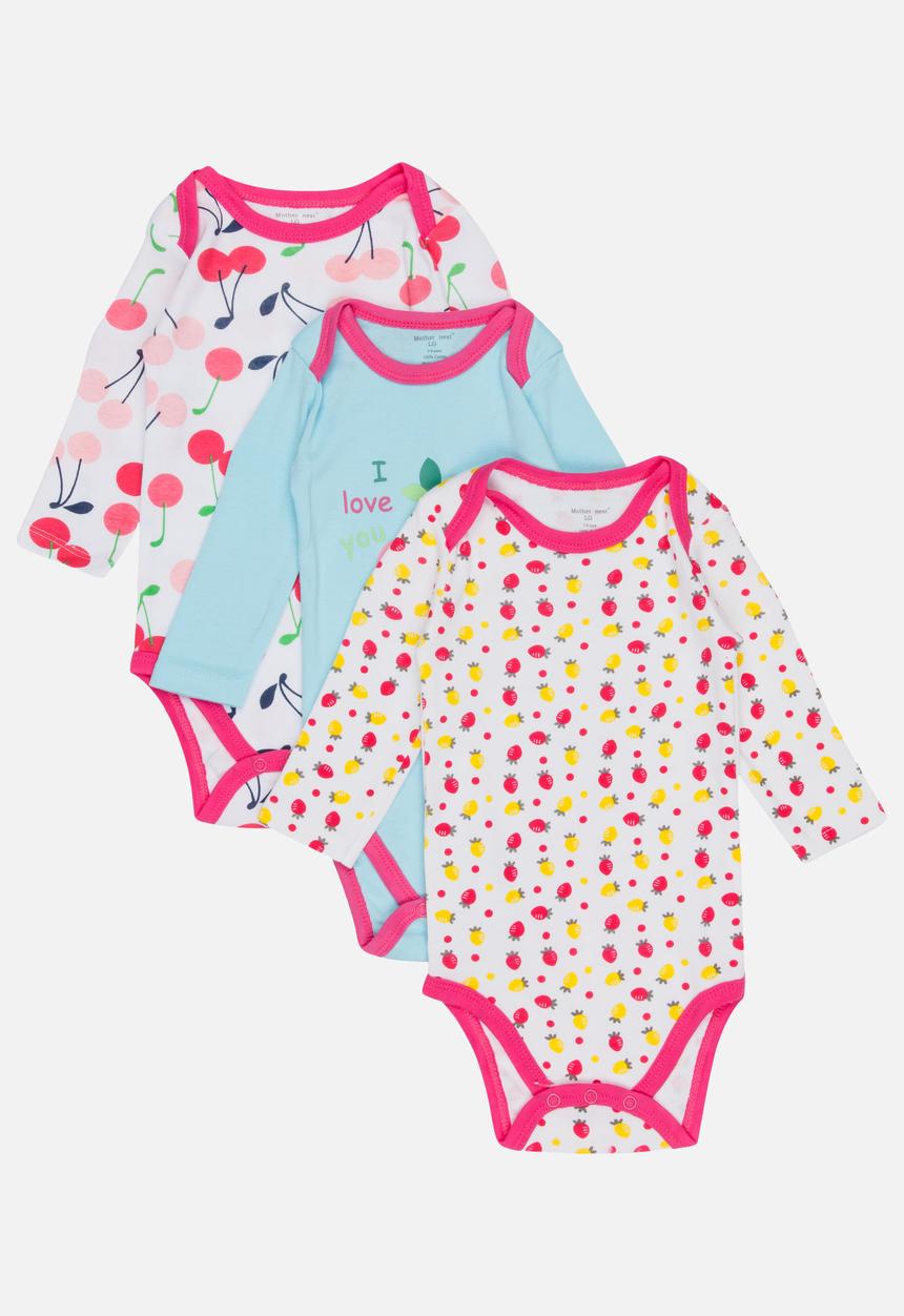 Pop Candy - 3 Pack Printed Bodysuits Mid Pink