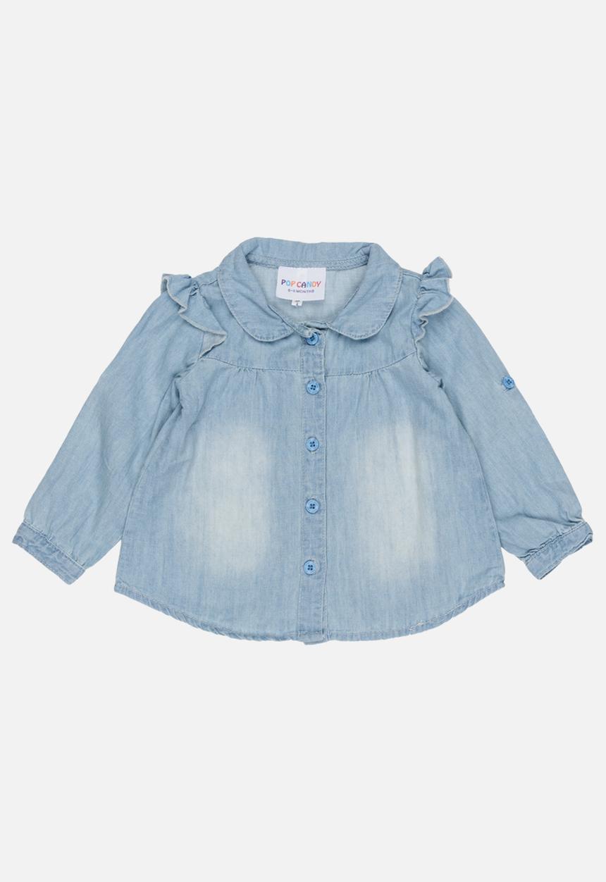 Pop Candy - Long Sleeve Denim Blouse Pale Blue