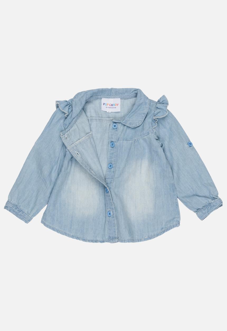 Pop Candy - Long Sleeve Denim Blouse Pale Blue