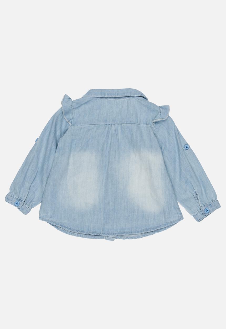 Pop Candy - Long Sleeve Denim Blouse Pale Blue