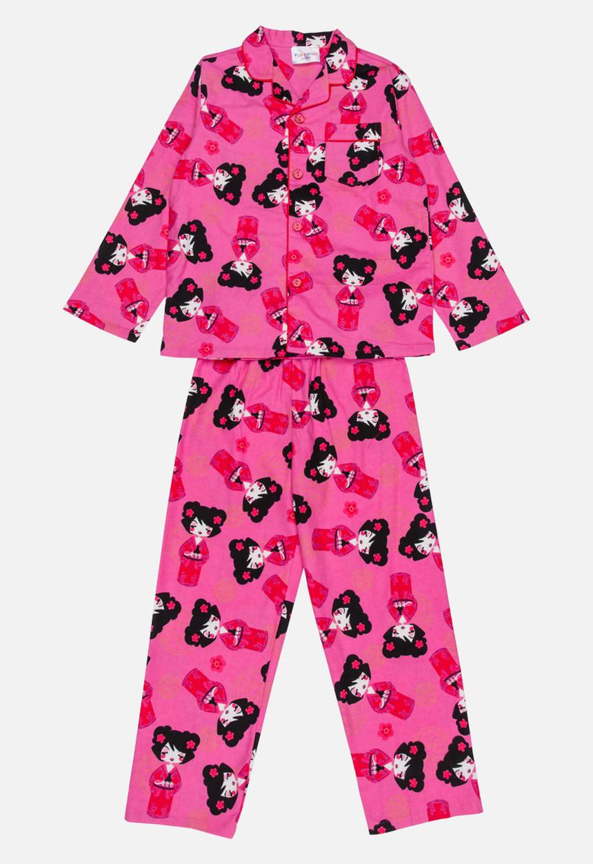 Pop Candy - Printed Flannel PJ Set Dark Pink Multi