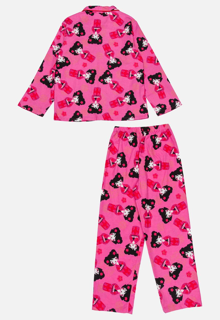 Pop Candy - Printed Flannel PJ Set Dark Pink Multi