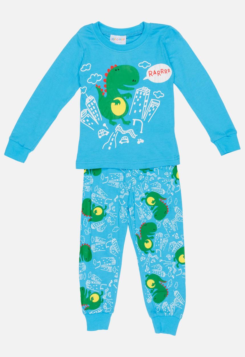 Pop Candy - Dino Printed PJ Set - Blue