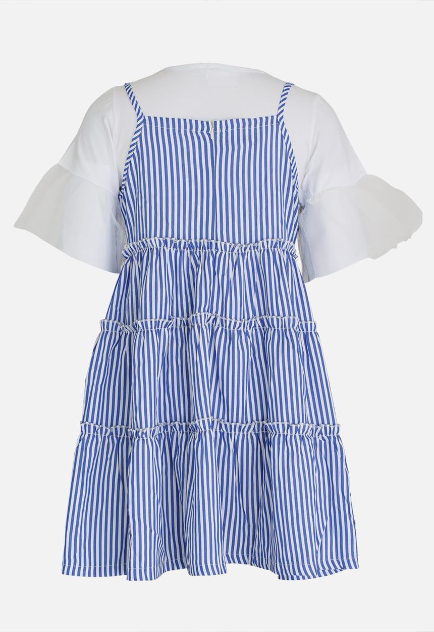 Pop Candy - Tiered Stripe Dress Blue