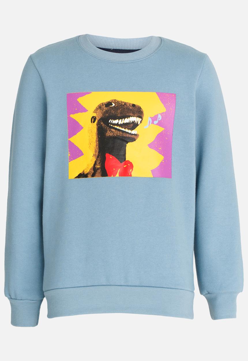 Pop Candy - Printed Dino Sweat Top Pale Blue