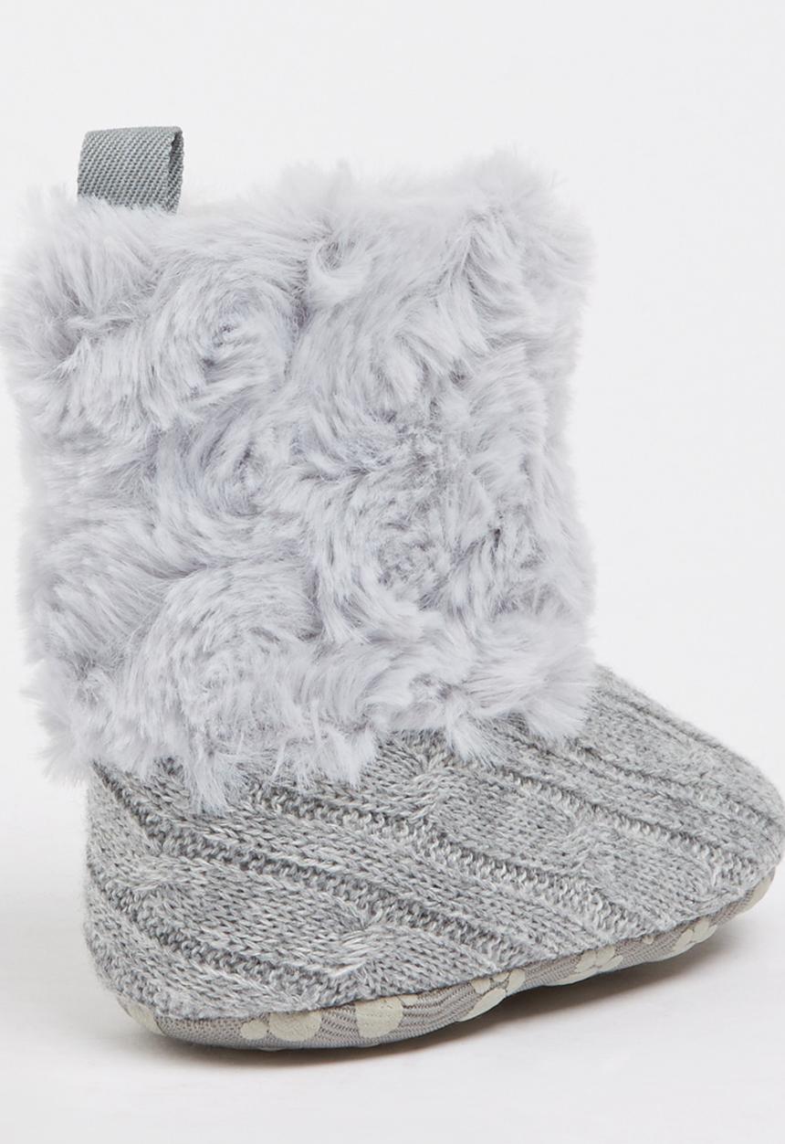 Pop Candy - Knitted Boots With Fur Grey