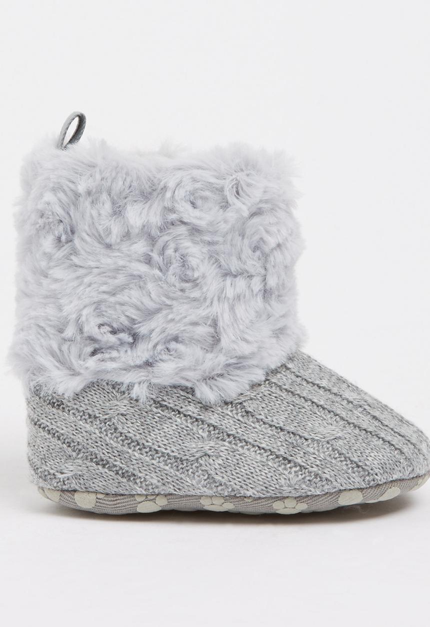 Pop Candy - Knitted Boots With Fur Grey